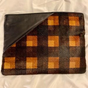 Liza Ganz New York genuine leather and fur clutch